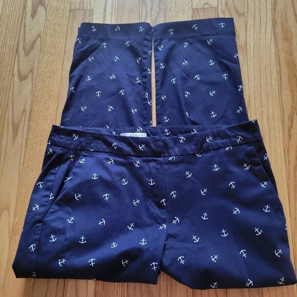 Kenar Womens Navy Anchor Print Cotton Capri Pants Size 8 - Picture 2 of 3